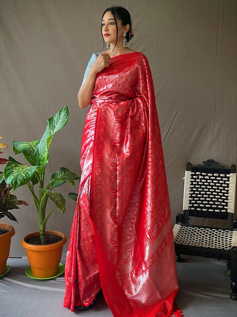 Durga Puja Special Red and White Designer saree for women -21ET001DP –  www.soosi.co.in