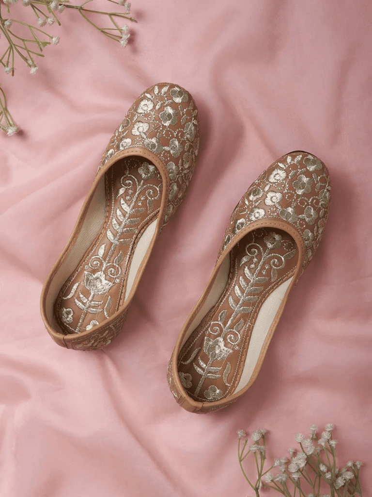 Light Brown Hand Embroidered Leather Jutties