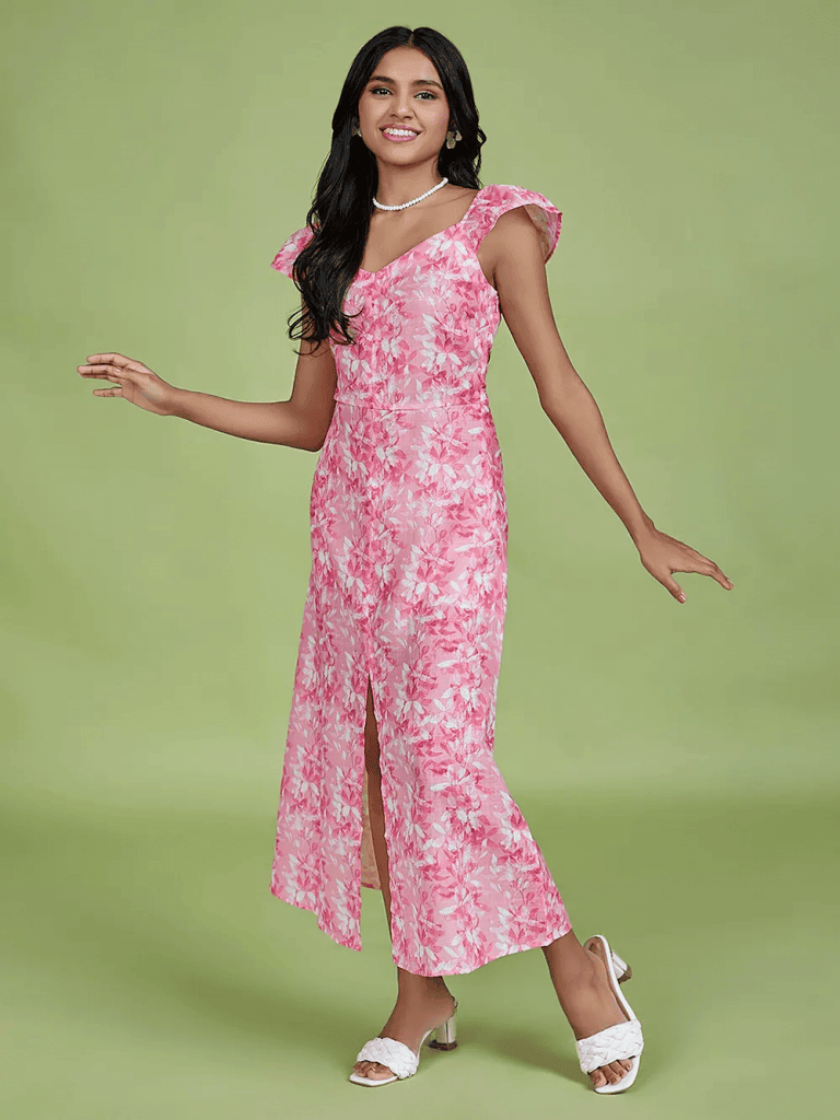 Pink Printed Cotton Linen Dress