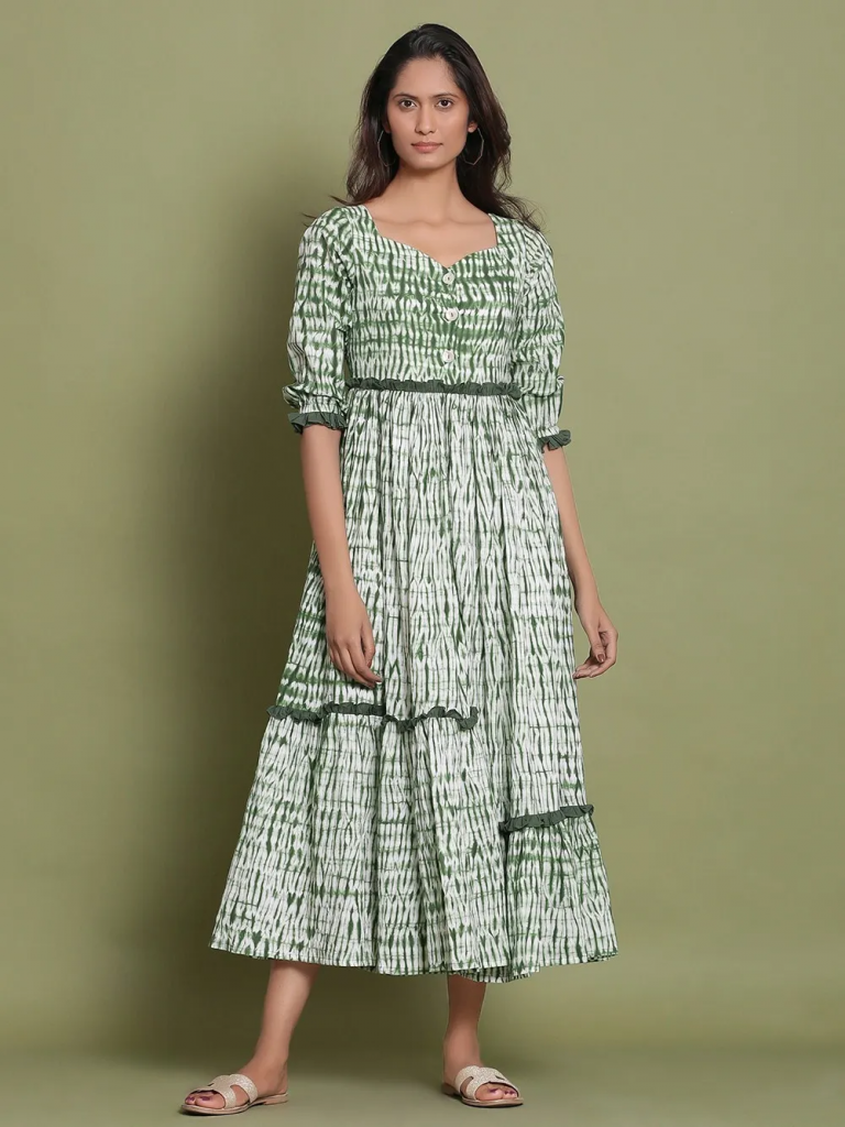 Green Tie and Dye Cotton Maxi Dress