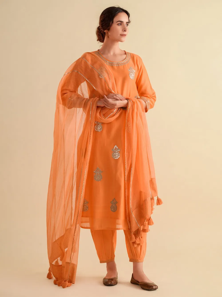 Orange Gota Patti Chanderi Suit