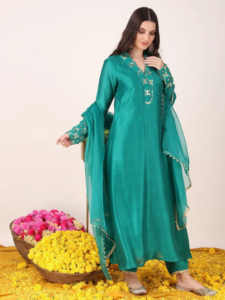 Green Zari Cotton Silk Suit