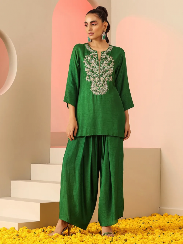 Green Zardozi Embroidered Dola Silk Kurta with Salwar