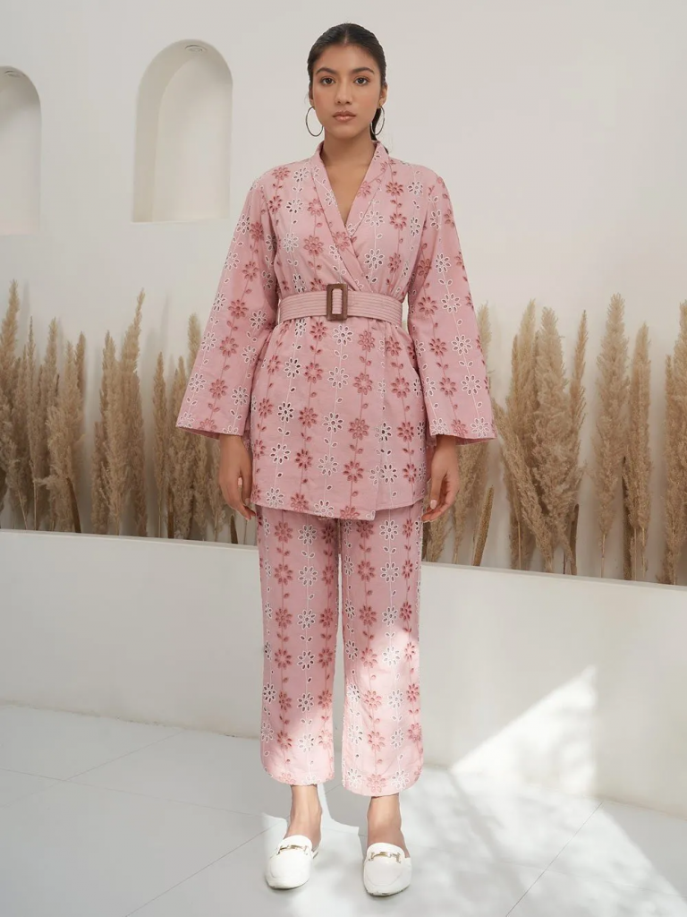 Pink Embroidered Cotton Co-ord Set