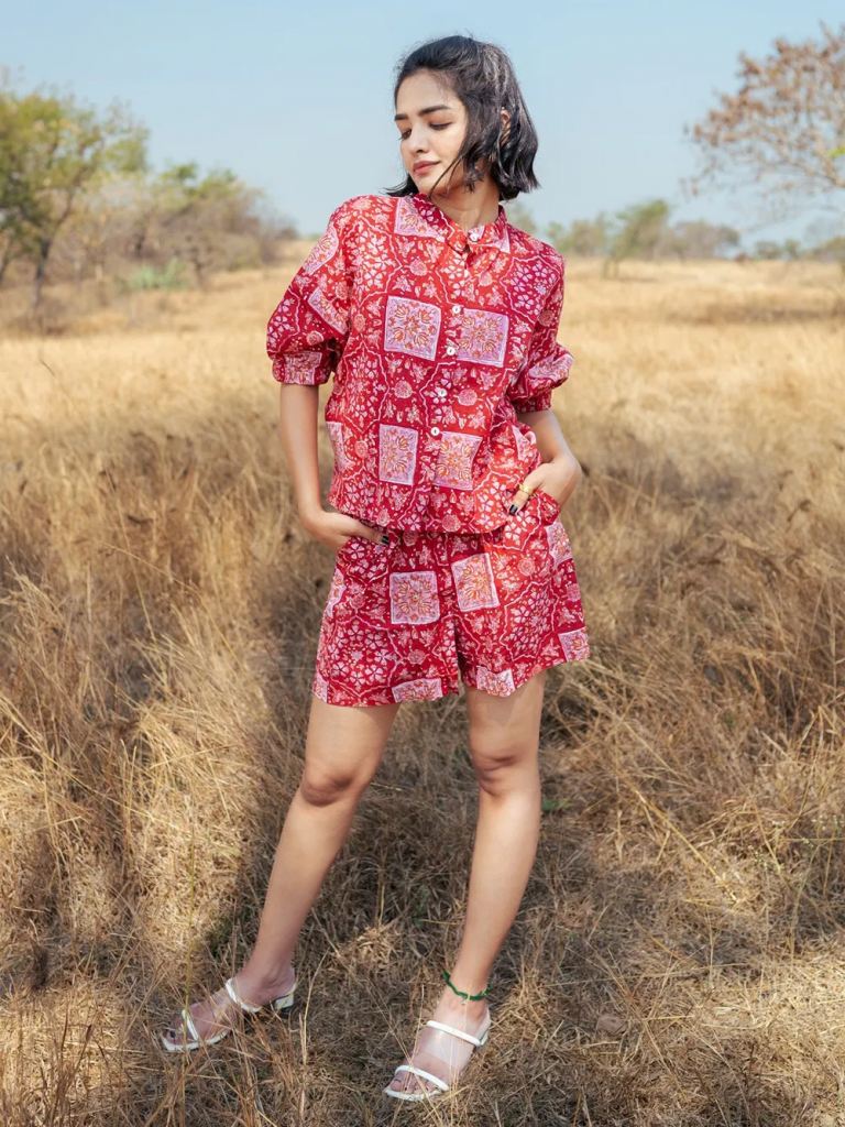 Red Hand Block Printed Cotton Co-ord Set