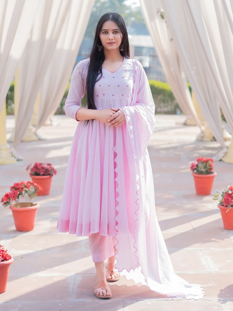 Light Pink Embroidered Mulmul Suit