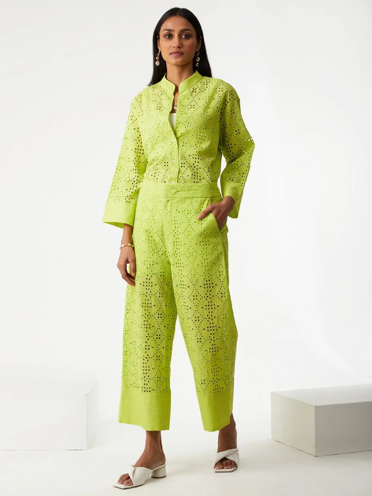 Green Cutwork Embroidered Cotton Co-Ord